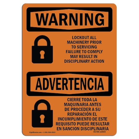 OSHA WARNING Lockout Machinery Prior Servicing Bilingual  5in X 3.5in Decal, 10PK